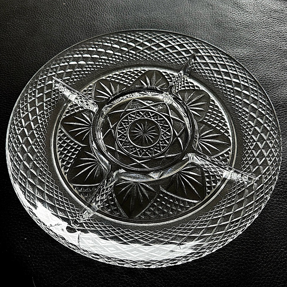 Luminarc vintage clear crystal glass divided serving platter classy beautiful